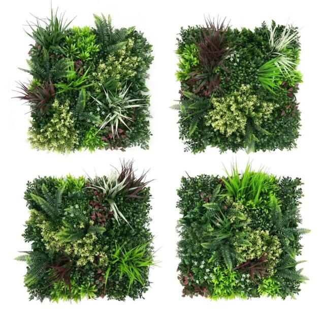 Rackhams Combo of 4 Carnival Premium Artificial Plants Green Wall Panels 50cm x 50cm - image 1