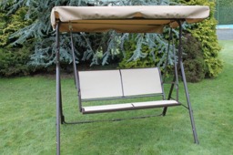 Rackhams Textoline & Steel 2 Seater Swing Seat with Adjustable Angled Canopy, Light Beige Textoline and Brown Steel Frame, Flat Pack - thumbnail 1