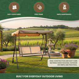 Rackhams Textoline & Steel 2 Seater Swing Seat with Adjustable Angled Canopy, Light Beige Textoline and Brown Steel Frame, Flat Pack - thumbnail 5