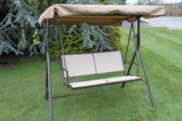Rackhams Textoline & Steel 2 Seater Swing Seat with Adjustable Angled Canopy, Light Beige Textoline and Brown Steel Frame, Flat Pack - thumbnail 2