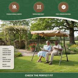 Rackhams Textoline & Steel 2 Seater Swing Seat with Adjustable Angled Canopy, Light Beige Textoline and Brown Steel Frame, Flat Pack - thumbnail 6