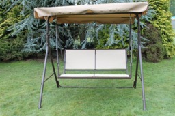 Rackhams Textoline & Steel 2 Seater Swing Seat with Adjustable Angled Canopy, Light Beige Textoline and Brown Steel Frame, Flat Pack - thumbnail 3