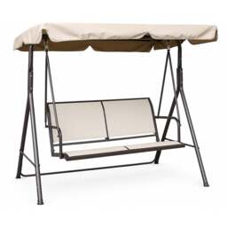 Rackhams Textoline & Steel 2 Seater Swing Seat with Adjustable Angled Canopy, Light Beige Textoline and Brown Steel Frame, Flat Pack