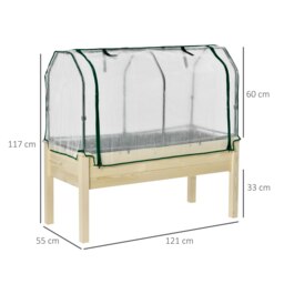 Rackhams Raised Garden Bed w/ PE Cover Patio Elevated Wood Planter Box Natural - Natural wood finish - Fir Wood, Steel, PE - 121cm x 55cm x 117cm - thumbnail 6