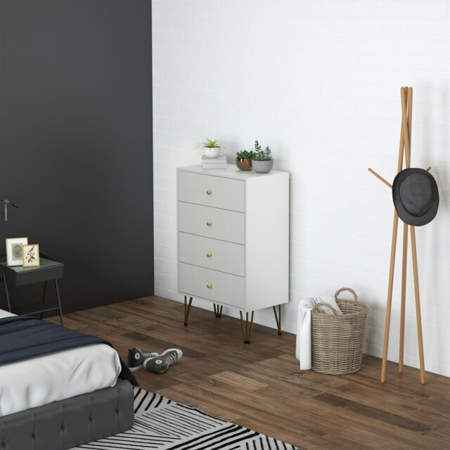 Rackhams Chest of Drawers, 4 Drawer Dresser Storage Organiser for Bedroom - White - 4 - image 1
