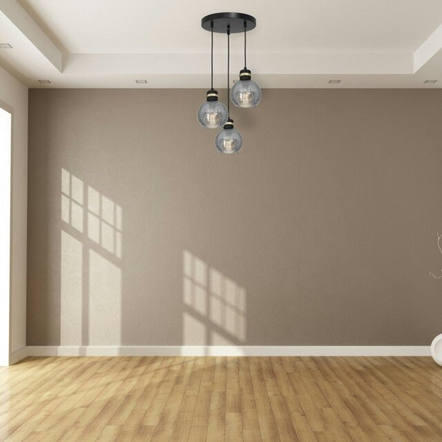 Rackhams Omega Hand Made Circular Pendant Lamp With Elegant Smoked Glass Spheres Quality Matt Black Fittings With Gold Detail - image 1