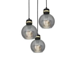 Rackhams Omega Hand Made Circular Pendant Lamp With Elegant Smoked Glass Spheres Quality Matt Black Fittings With Gold Detail - thumbnail 2