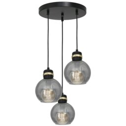 Rackhams Omega Hand Made Circular Pendant Lamp With Elegant Smoked Glass Spheres Quality Matt Black Fittings With Gold Detail - thumbnail 4