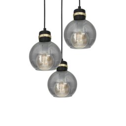 Rackhams Omega Hand Made Circular Pendant Lamp With Elegant Smoked Glass Spheres Quality Matt Black Fittings With Gold Detail - thumbnail 3