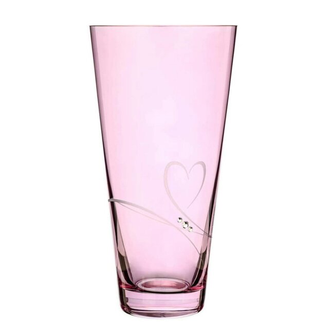 Rackhams Pink Romance Crystal Vase Adorned with Swarovski® Crystals - 25cm - Made From Premium Lead Free Crystal Glass