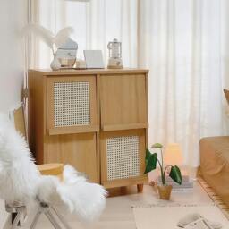 Rackhams Iskandar Sideboard With Magazine Rack, Solid Wood & Rattan， Storage - 82cm - thumbnail 4