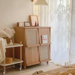Rackhams Iskandar Sideboard With Magazine Rack, Solid Wood & Rattan， Storage - 82cm - thumbnail 2