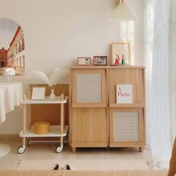 Rackhams Iskandar Sideboard With Magazine Rack, Solid Wood & Rattan， Storage - 82cm - thumbnail 1