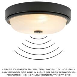 Rackhams Sensor IP44 Bathroom Ceiling Light in Matte Black with Multi Functions - thumbnail 3