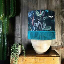 "Rackhams Handmade Fringed Velvet Lampshade with Gold Lining in Twilight - Ceiling Pendant / Arc Lamp - 70cm diameter x 25cm Height (27"" x 10"")" - thumbnail 3