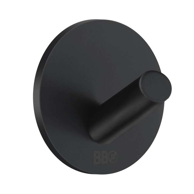 Rackhams Black Stainless Steel Single Towel Hook (30 x 30mm) Self Adhesive Bathroom Wall Mounted - image 1