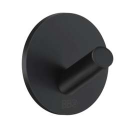 Rackhams Black Stainless Steel Single Towel Hook (30 x 30mm) Self Adhesive Bathroom Wall Mounted
