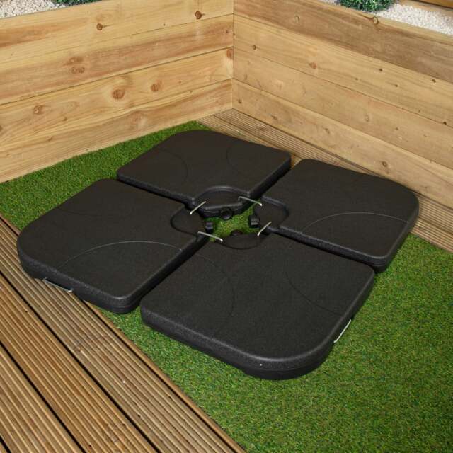 Rackhams 4 Pack 60/80Kg Square Water / Sand Filled Black Hanging / Banana / Cantilever Garden Patio Decking Parasol Base Weight - Outdoor Umbrella & Parasols - image 1