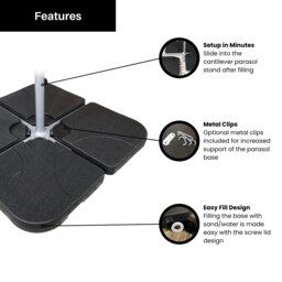 Rackhams 4 Pack 60/80Kg Square Water / Sand Filled Black Hanging / Banana / Cantilever Garden Patio Decking Parasol Base Weight - Outdoor Umbrella & Parasols - thumbnail 6