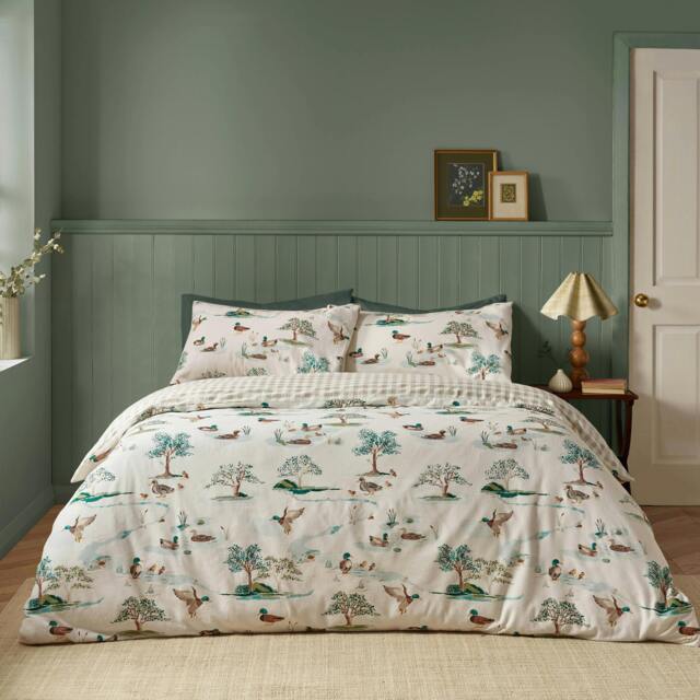 Rackhams Brushed Mallards Cotton Reversible Duvet Cover Set Cream - King - Cream - image 1