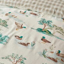 Rackhams Brushed Mallards Cotton Reversible Duvet Cover Set Cream - King - Cream - thumbnail 4