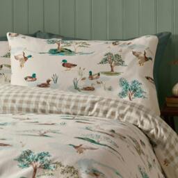 Rackhams Brushed Mallards Cotton Reversible Duvet Cover Set Cream - King - Cream - thumbnail 3
