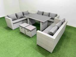 Rackhams Patio Outdoor Garden Furniture Sets with Black Glass Top Dining Table 3 Seater Sofa Side Table 2 Small Stool Light Grey - thumbnail 2