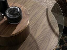 Rackhams Round Tempered Glass and Walnut Coffee Table 2052 - thumbnail 5