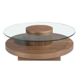 Rackhams Round Tempered Glass and Walnut Coffee Table 2052 - thumbnail 2