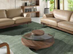 Rackhams Round Tempered Glass and Walnut Coffee Table 2052 - thumbnail 3