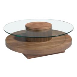 Rackhams Round Tempered Glass and Walnut Coffee Table 2052