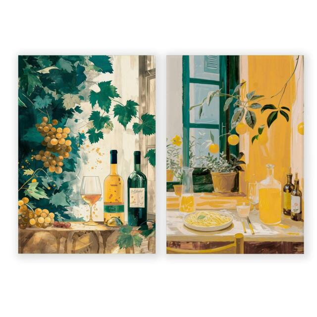 Rackhams Living Room Canvases - Set of 2 Italian Lifestyle Wall art Prints - 12 x 16 inches / 30.5 x 40.65 cm - Polyester Canvas 260 gsm - Canvas wrapped - image 1