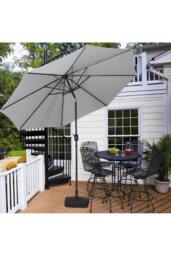 Rackhams 3M Large Rotating Patio Parasol for Outdoor Sunshade and Rain with Plastic Fillable Base - Light Grey - One Size - thumbnail 1