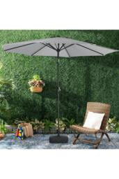 Rackhams 3M Large Rotating Patio Parasol for Outdoor Sunshade and Rain with Plastic Fillable Base - Light Grey - One Size - thumbnail 3