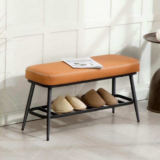 Rackhams Shoe Bench, PU Leather Shoe Storage Bench for Entryway, Brown - Brown - image 1