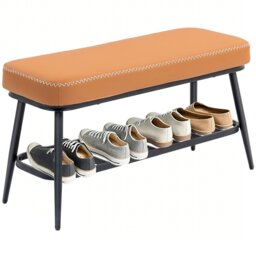 Rackhams Shoe Bench, PU Leather Shoe Storage Bench for Entryway, Brown - Brown - thumbnail 2
