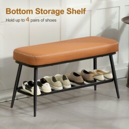 Rackhams Shoe Bench, PU Leather Shoe Storage Bench for Entryway, Brown - Brown - thumbnail 5