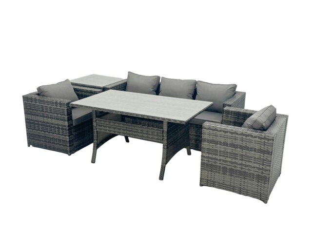 Rackhams Outdoor Dining Table Sofa Armchair Set with Side Table Garden Furniture Set Dark Grey Mixed - image 1