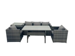 Rackhams Outdoor Dining Table Sofa Armchair Set with Side Table Garden Furniture Set Dark Grey Mixed - thumbnail 2