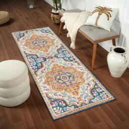 Rackhams Floransa-Vintage Yellow Blue Beige Orange Traditional Boho Rug - 80 x 220 cm