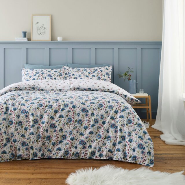 Rackhams Brushed Cotton Ophelia Floral Reversible Duvet Cover Set - Super King