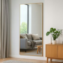 Rackhams Modern Gold Metal Rectangle Frame Leaner Mirror 200cm x 100cm - Gold - thumbnail 2