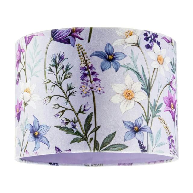 Rackhams Vivid and Chic Lavender Velvet Lamp Shade with Blue and White Flowers - image 1