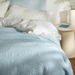 Rackhams Light Blue Quilted Cotton Bedspread - Double - thumbnail 1