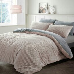 Rackhams Plush Corduroy Teddy Fluffy and Warm Fleece Duvet Cover Set - Silver - Single - thumbnail 2