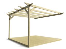 Rackhams Wall Mounted Pergola and Decking Kit Sculpted Design - Rustic Brown - 2.4m x 2.4m - thumbnail 2