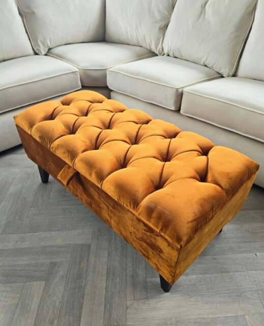 Rackhams BURNT ORANGE - POUFFE - FOOTSTOOL -  STORAGE OTTOMAN - Length 38inches, width 18 inches, height 14.5-15.5 inches (dependent upon legs) - image 1