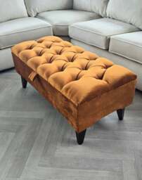 Rackhams BURNT ORANGE - POUFFE - FOOTSTOOL -  STORAGE OTTOMAN - Length 38inches, width 18 inches, height 14.5-15.5 inches (dependent upon legs) - thumbnail 5
