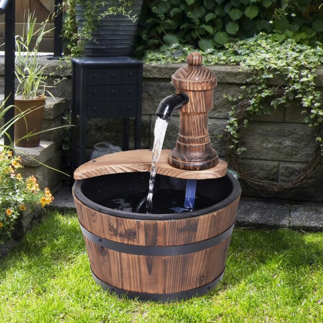 Rackhams Garden Barrel Water Fountain Patio Wood Electric Water Feature w/ Pump - image 1