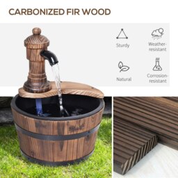 Rackhams Garden Barrel Water Fountain Patio Wood Electric Water Feature w/ Pump - thumbnail 4